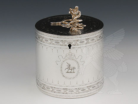 A rare Georgian drum-shaped tea caddy