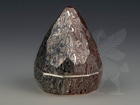 Fine silver mokume-gane lidded box by Ryuhei Sako, exceptional Japanese silver craftsmanship.