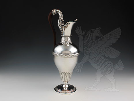 An exceptional and fine classizist silver wine ewer