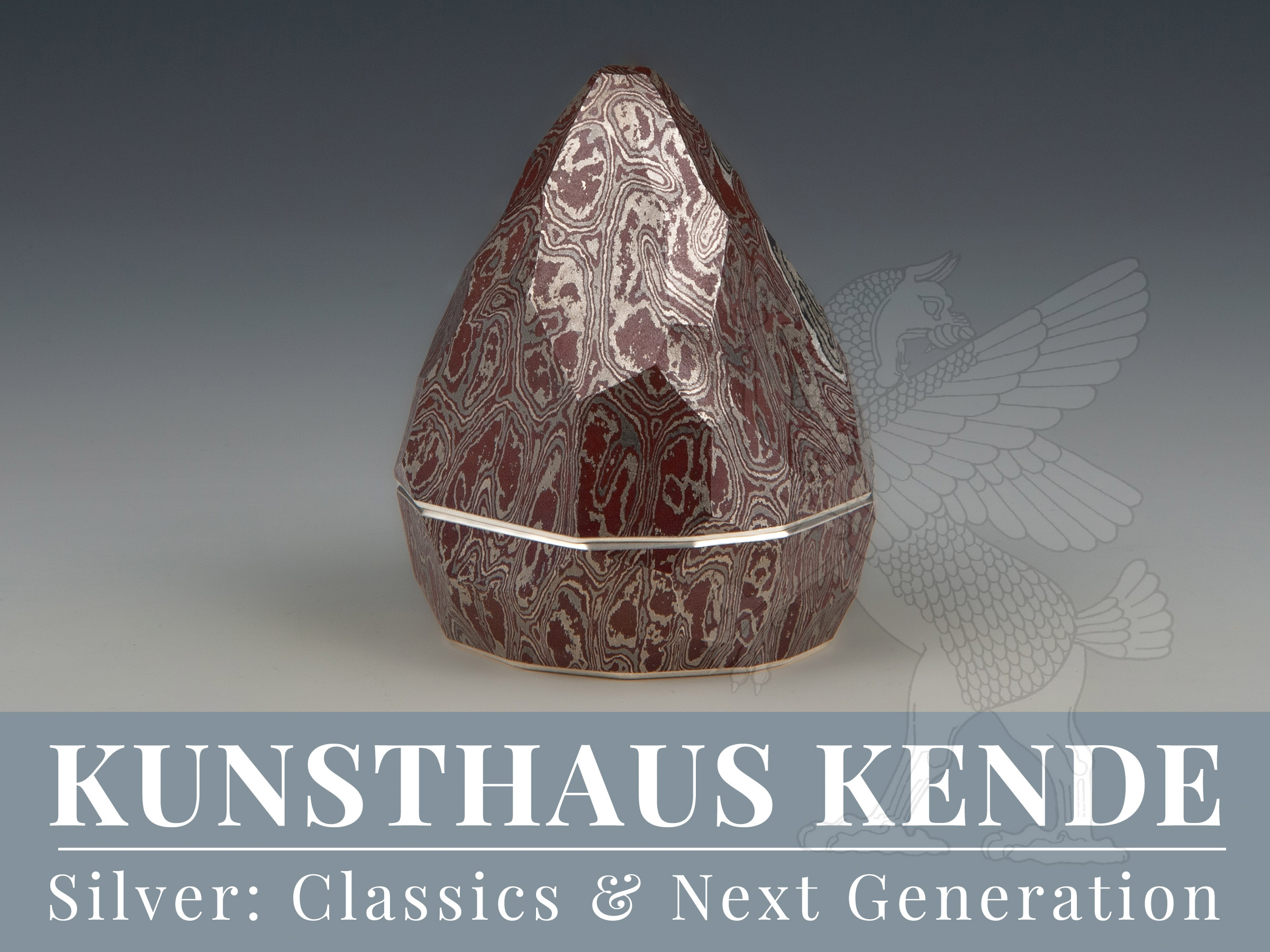 Japanese mokume-gane silver box by Ryuhei Sako shown from the side, contemporary silver craftsmanship.