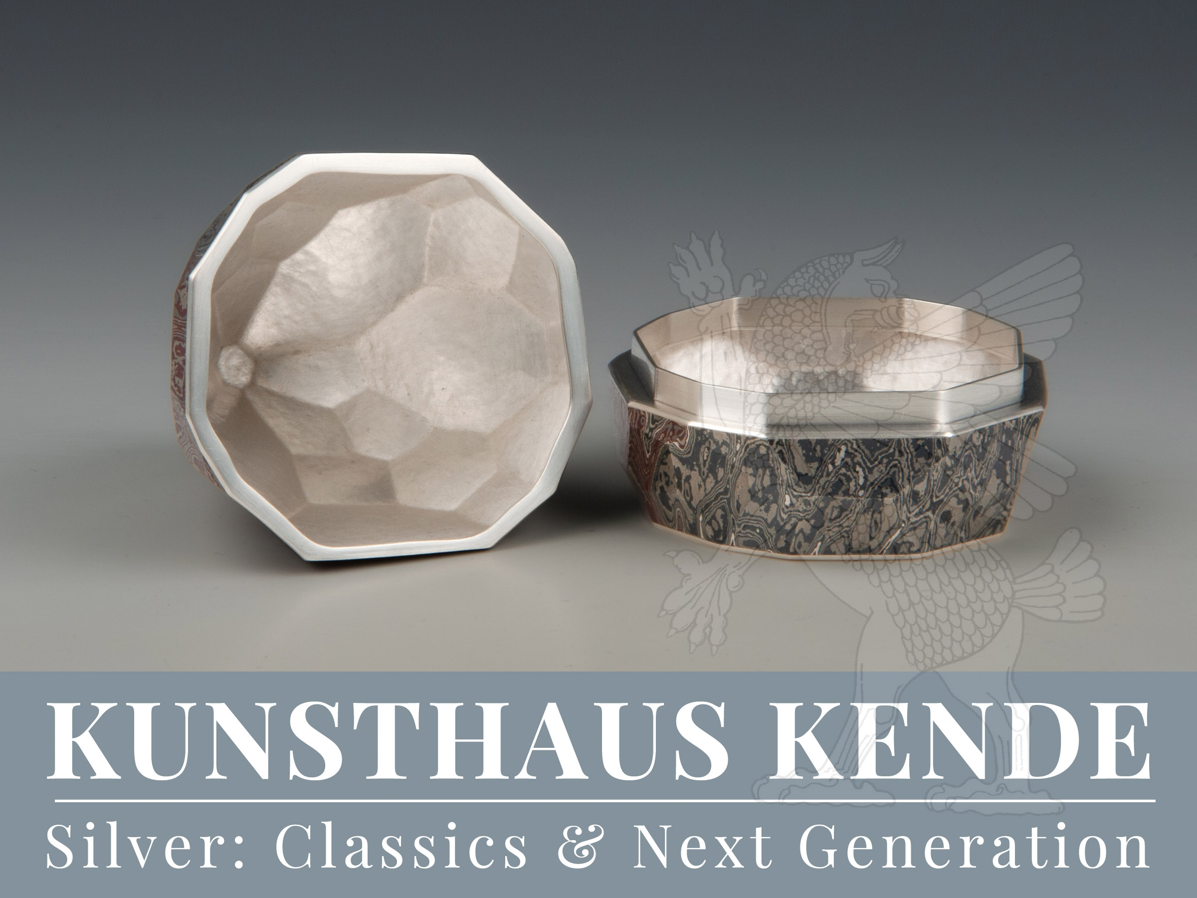 Open mokume-gane silver box by Ryuhei Sako showing the interior and handcrafted lid.